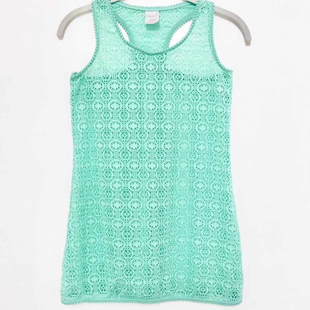 Xhilaration Cover Up Crochet Racerback Tank Dress in Mint Green - Large (10/12)